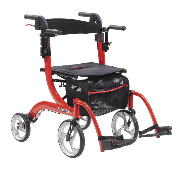 Drive™ Nitro Duet Four-Wheel Rollator / Transport Chair, Red, Sold As 1/Each Drive Rtl10266Dt
