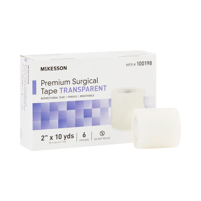 MEDICAL TAPE MCKESSON WATER RESISTANT PLASTIC 2 INCH X 10 YARD TRANSPARENT NONSTERILE, SOLD AS 6/BOX, MCKESSON 100198