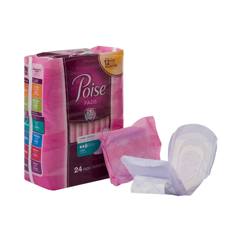Poise Bladder Control Pad, Long, Light Absorbency, Disposable, Absorb-Loc Core, Female, One Size Fits Most, Sold As 24/Pack Kimberly 48536