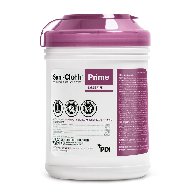Sani-Cloth Prime Surface Disinfectant Cleaner Pre-Moistened Germicidal Wipe, Non-Sterile Canister, Disposable, Sold As 160/Can Professional P25372