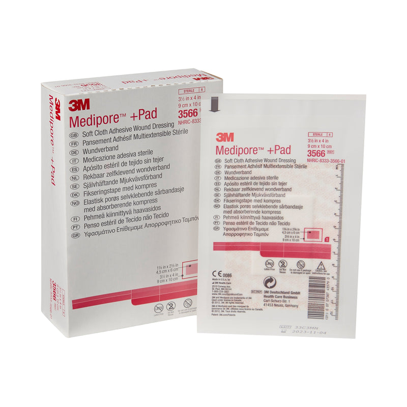 3M™ Medipore™ +Pad Soft Cloth Dressings, 3½ X 4 Inch, Sold As 100/Case 3M 3566