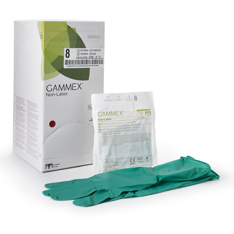 Gammex® Non-Latex Polyisoprene Surgical Glove, Size 8, Green, Sold As 50/Box Ansell 8516