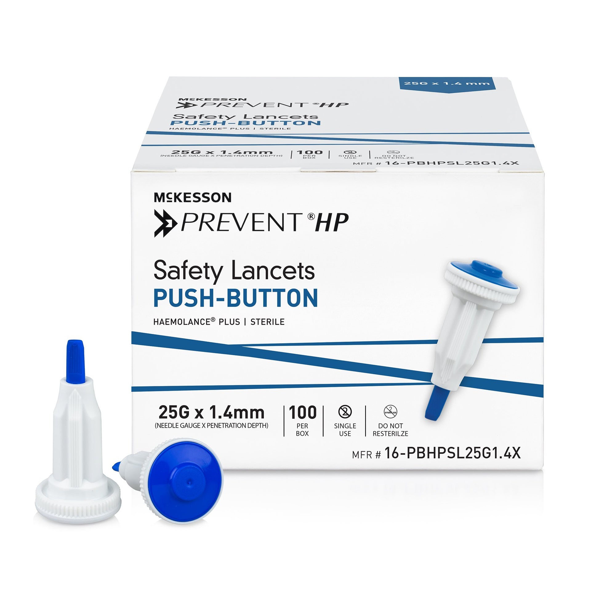 Mckesson Prevent Hp Push Button Safety Lancet, 25 Gauge, 1.4 Mm, Sold As 100/Box Mckesson 16-Pbhpsl25G1.4X