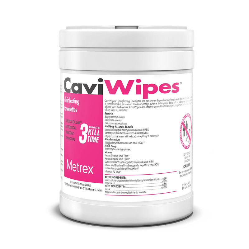 Metrex Caviwipes Surface Disinfectant Alcohol-Based Wipes, Non-Sterile, Disposable, Alcohol Scent, Canister, 6 X 6.75 Inch, Sold As 1/Each Metrex 13-1