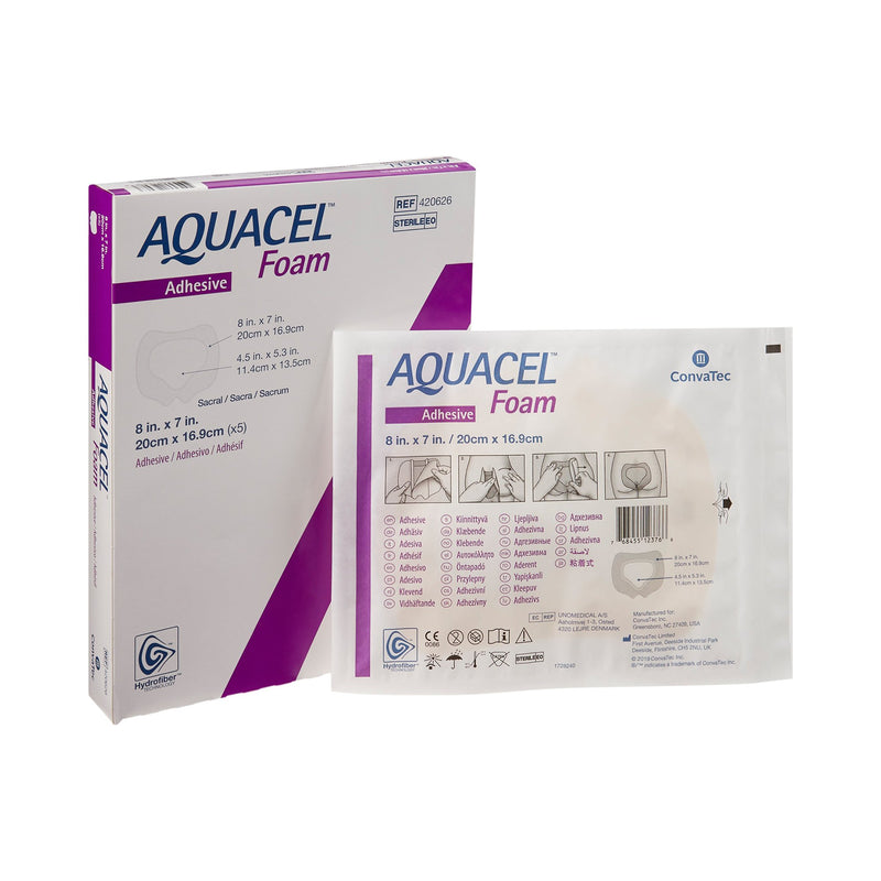 Aquacel® Silicone Adhesive With Border Silicone Foam Dressing, 7 X 8 Inch, Sold As 5/Box Convatec 420626