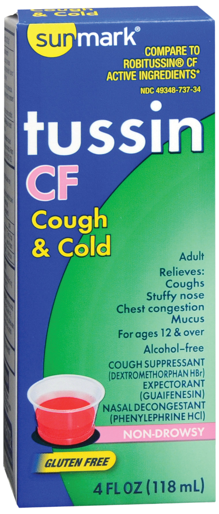 Sunmark® Dextromethorphan Hbr / Guaifenesin / Phenylephrine Hcl Cold And Cough Relief, Sold As 1/Each Mckesson 49348073734