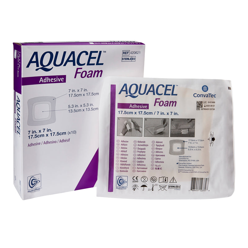 Aquacel® Silicone Adhesive With Border Silicone Foam Dressing, 7 X 7 Inch, Sold As 1/Each Convatec 420621