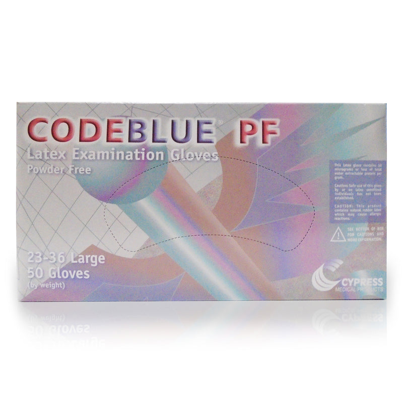 Codeblue® Pf Latex Extended Cuff Length Exam Glove, Large, Blue, Sold As 10/Case Mckesson 23-36