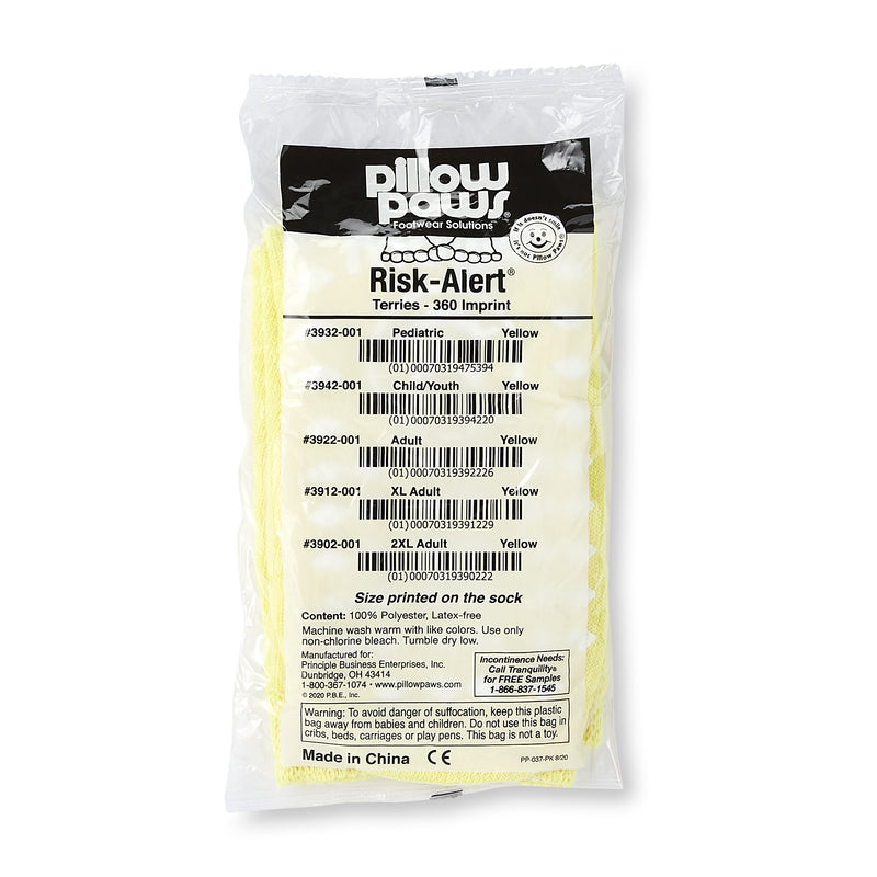 Pillow Paws® Yellow Risk Alert® Terries™ Slipper Socks, Xl Adult, Sold As 48/Case Principle 3912-001