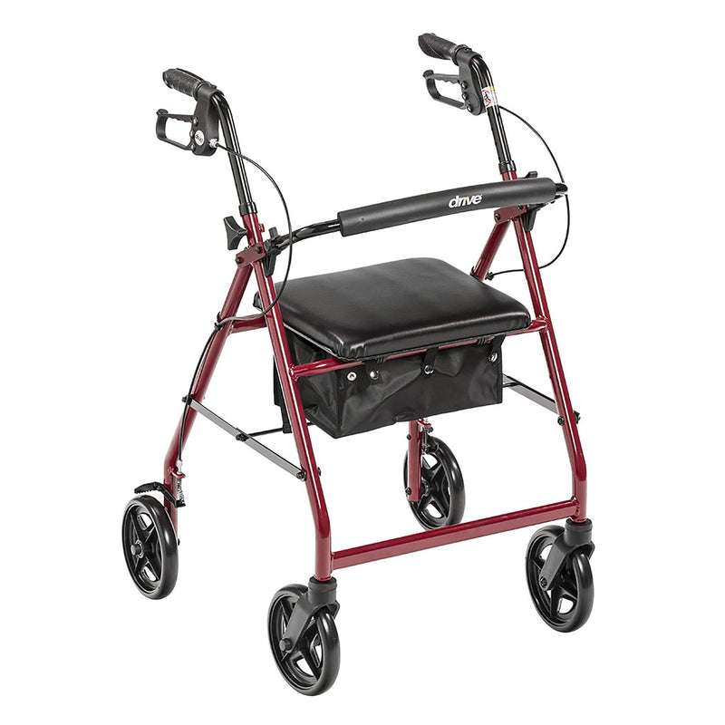 4 WHEEL ROLLATOR DRIVE™ RED ADJUSTABLE HEIGHT   FOLDING ALUMINUM FRAME, SOLD AS 1/EACH, DRIVE R728RD