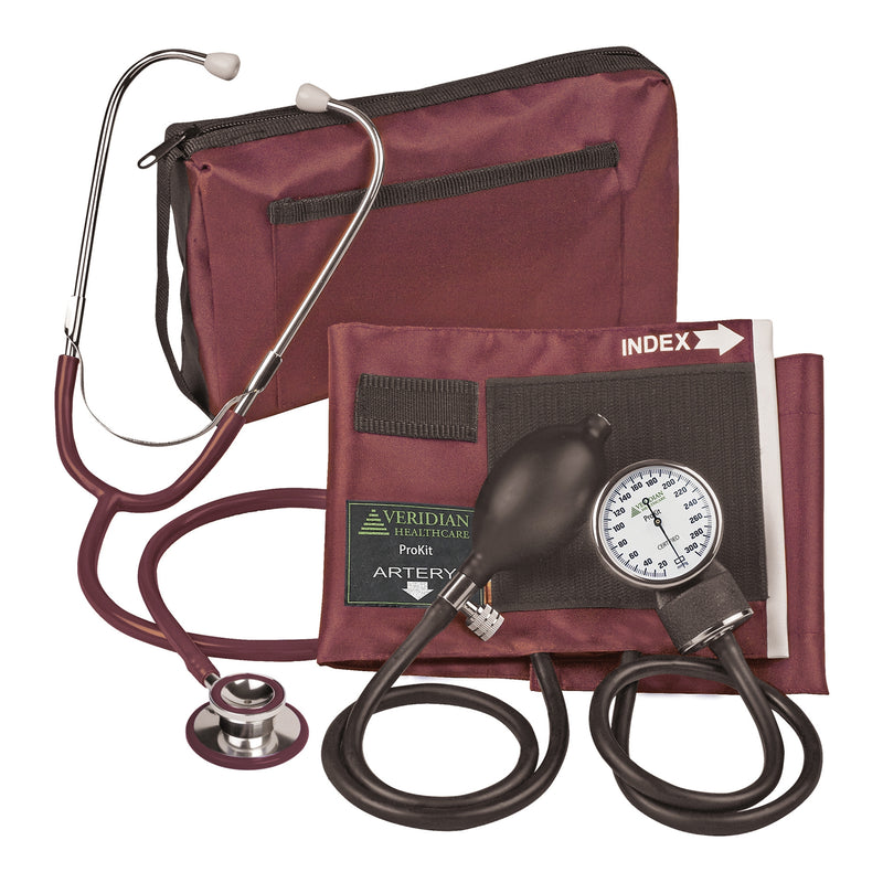 Combo Prokit™ Aneroid Sphygmomanometer Unit With Stethoscope, Burgundy, Sold As 1/Each Veridian 02-12704