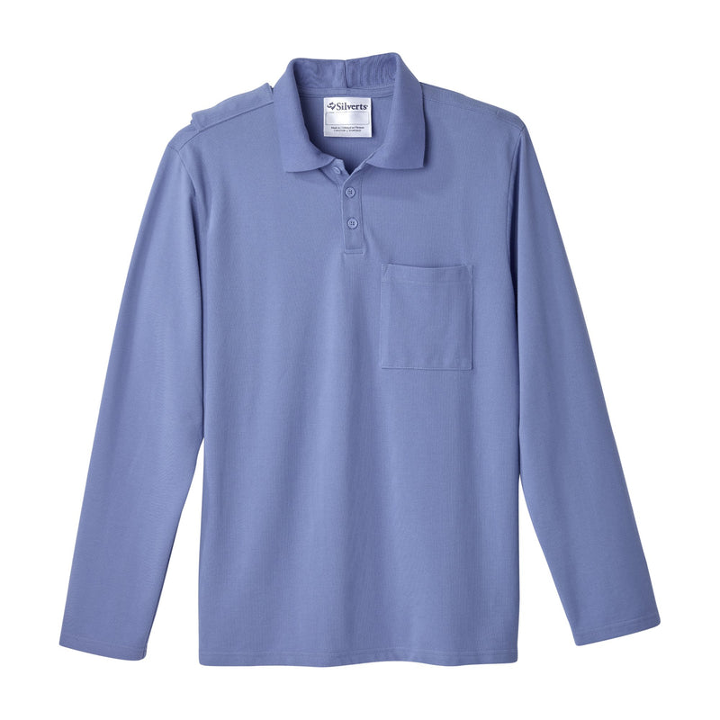 Silverts® Men'S Adaptive Open Back Long Sleeve Polo Shirt, Ciel Blue, Small, Sold As 1/Each Silverts Sv50780_Cie_S