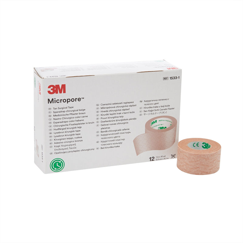 3M™ Micropore™ Paper Medical Tape, 1 Inch X 10 Yard, Tan, Sold As 12/Box 3M 1533-1