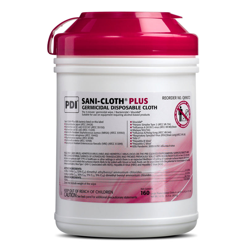 Sani-Cloth® Plus Germicidal Wipe Disinfectant Cleaner, Non-Sterile Canister, 6 X 6¾ Inch, Sold As 1920/Case Professional Q89072