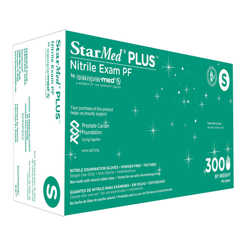 Starmed® Plus™ Nitrile Exam Glove, Small, Blue, Sold As 3000/Case Sempermed Smnp302