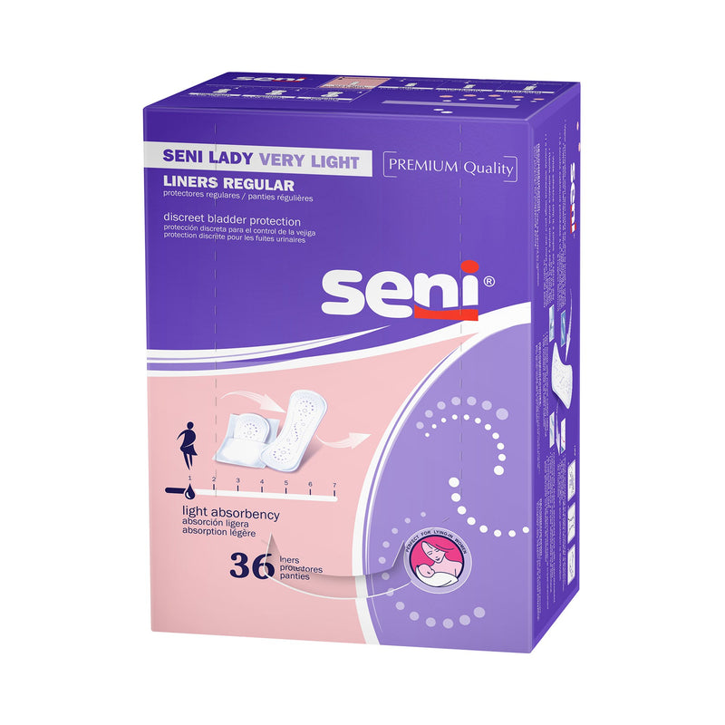 BLADDER CONTROL PAD SENI® LADY VERY LIGHT 7.3 INCH LENGTH LIGHT ABSORBENCY SUPERABSORBANT CORE ONE SIZE F, 36/PACK, TZMO S-1L36-PL1