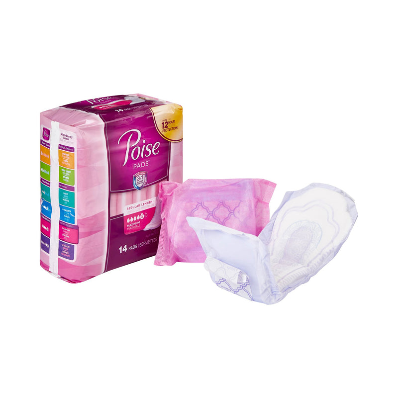 Poise Bladder Control Pads, Disposable, Heavy Absorbency, Regular Length, 3" X 11", Adult Female, Absorb-Loc Core, Sold As 84/Case Kimberly 19568