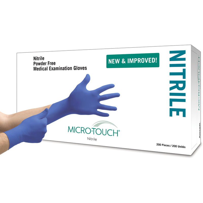 EXAM GLOVE MICRO-TOUCH® LARGE NONSTERILE NITRILE STANDARD CUFF LENGTH TEXTURED FINGERTIPS BLUE CHEMO TEST, SOLD AS 1000/CASE, MICROFLEX 313029090