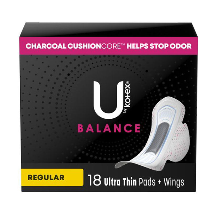 U By Kotex® Balance Ultra Thin Charcoal Pads With Wings, Regular, Sold As 108/Case Kimberly 54898