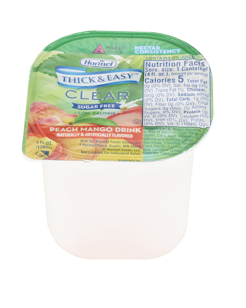 Thick & Easy® Clear Nectar Consistency Sugar-Free Peach Mango Thickened Beverage, 4-Ounce Cup, Sold As 24/Case Hormel 78768
