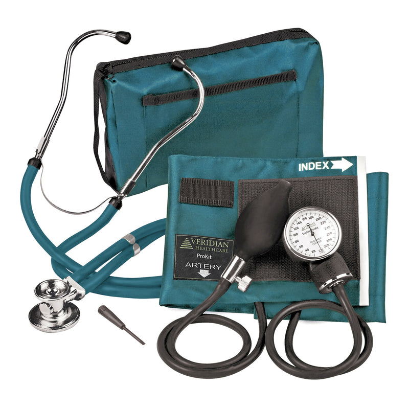 Sterling Series Prokit™ Aneroid Sphygmomanometer With Stethoscope, Teal, Sold As 1/Each Veridian 02-12613