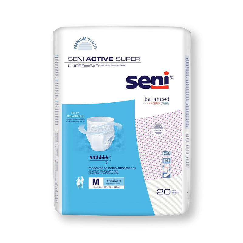 Seni® Active Super Moderate To Heavy Absorbent Underwear, Medium, Sold As 80/Case Tzmo S-Me20-As1