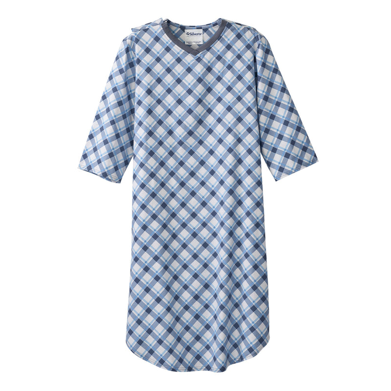 Silverts® Shoulder Snap Patient Exam Gown, Small, Diagonal Blue Plaid, Sold As 1/Each Silverts Sv50120_Diop_S
