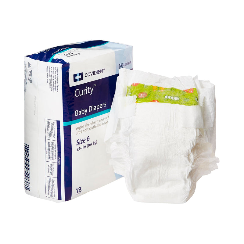 Curity Unisex Baby Diapers, Heavy Absorbency, Disposable, Size 6, 35+ Lbs, Sold As 18/Bag Cardinal 80058A