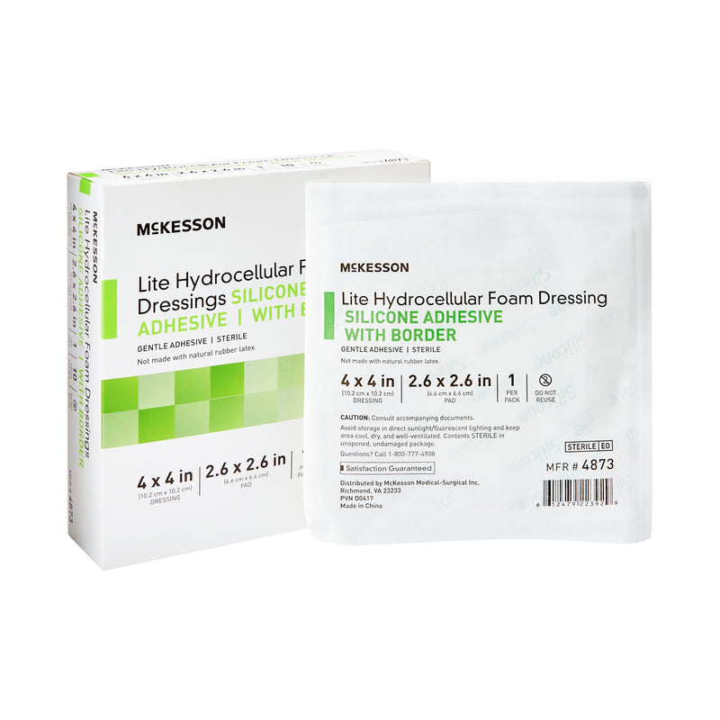 Mckesson Lite Silicone Gel Adhesive With Border Thin Silicone Foam Dressing, 4 X 4 Inch, Sold As 1/Each Mckesson 4873