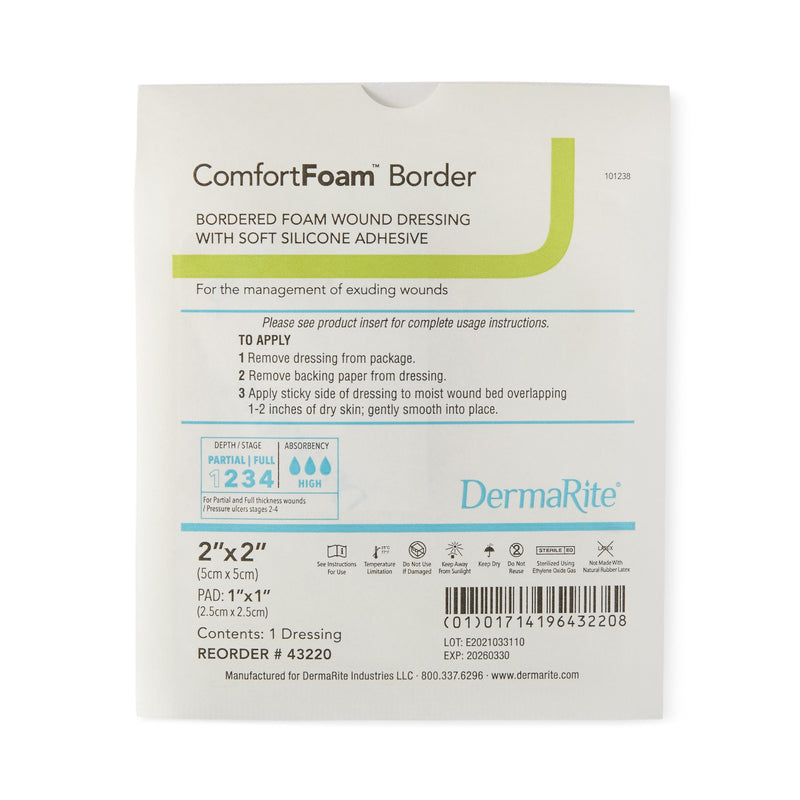 Comfortfoam™ Border Silicone Adhesive With Border Silicone Foam Dressing, 2 X 2 Inch, Sold As 1/Each Dermarite 43220