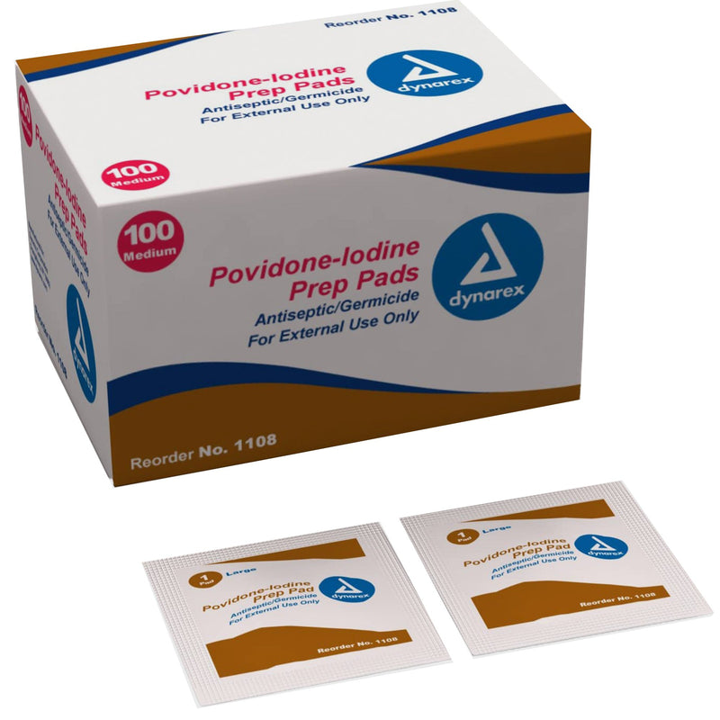 Dynarex® Povidone-Iodine Prep Pad, Antiseptic, Non-Woven, Sold As 100/Box Dynarex 1108