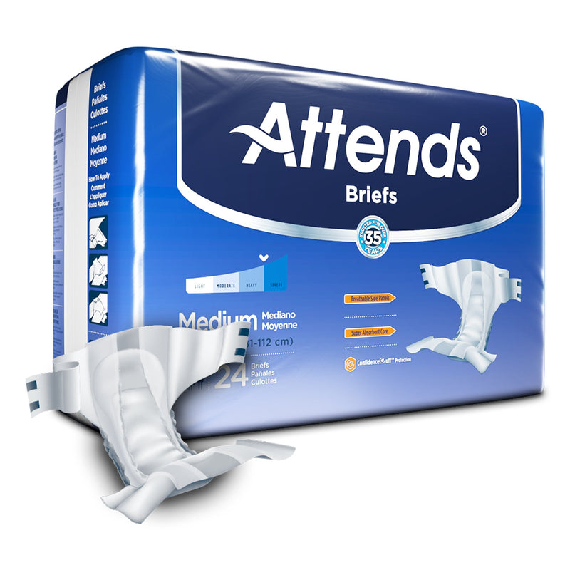 Attends Briefs, Adult, Medium, Heavy Absorbency, Disposable, White, Sold As 24/Bag Attends Dda20