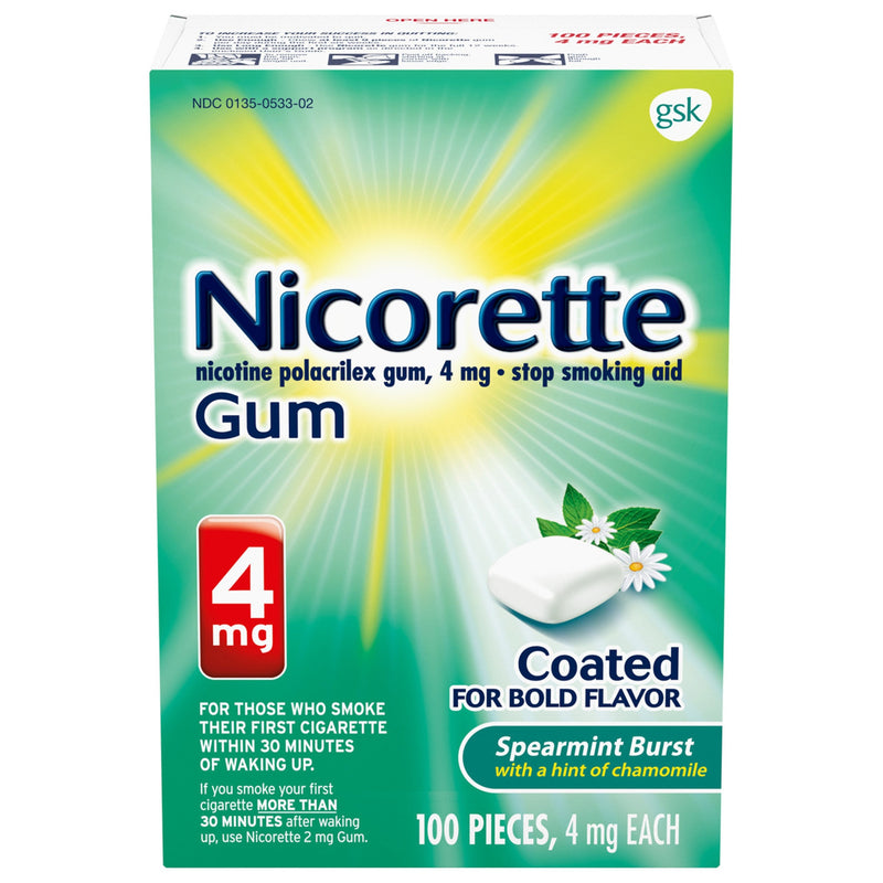 Nicorette Stop Smoking Aid Gum 4 Mg Spearmint Burst With A Hint Of Chamomile, Sold As 100/Carton Glaxo 00135053302