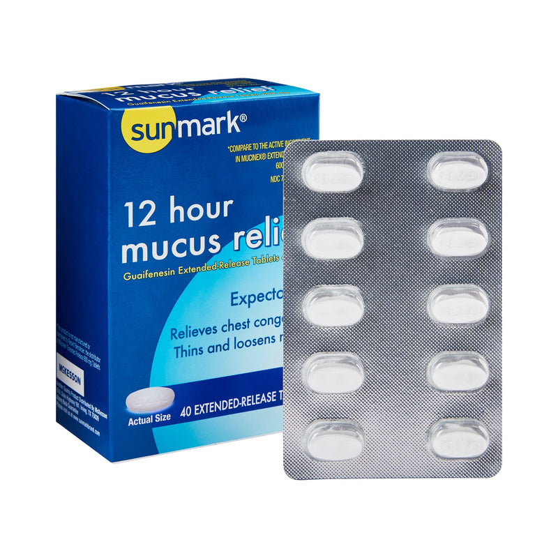 COLD AND COUGH RELIEF SUNMARK® MUCUS E.R.™ 600 MG STRENGTH EXTENDED RELEASE TABLET 40 PER BOX, SOLD AS 1/BOTTLE, MCKESSON 70677005501