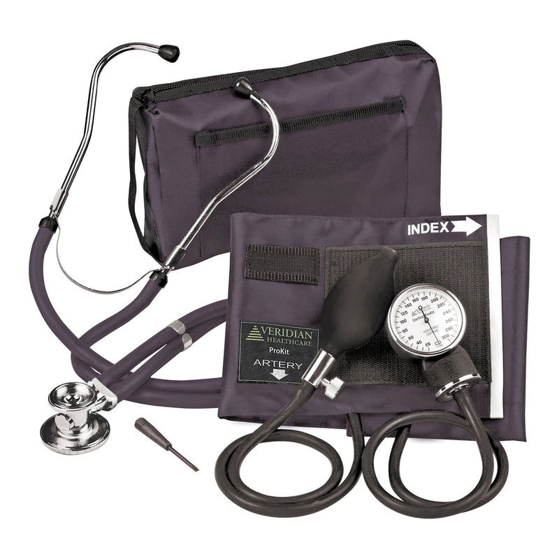 Sterling Series Prokit™ Aneroid Sphygmomanometer With Stethoscope, Black, Sold As 1/Each Veridian 02-12601
