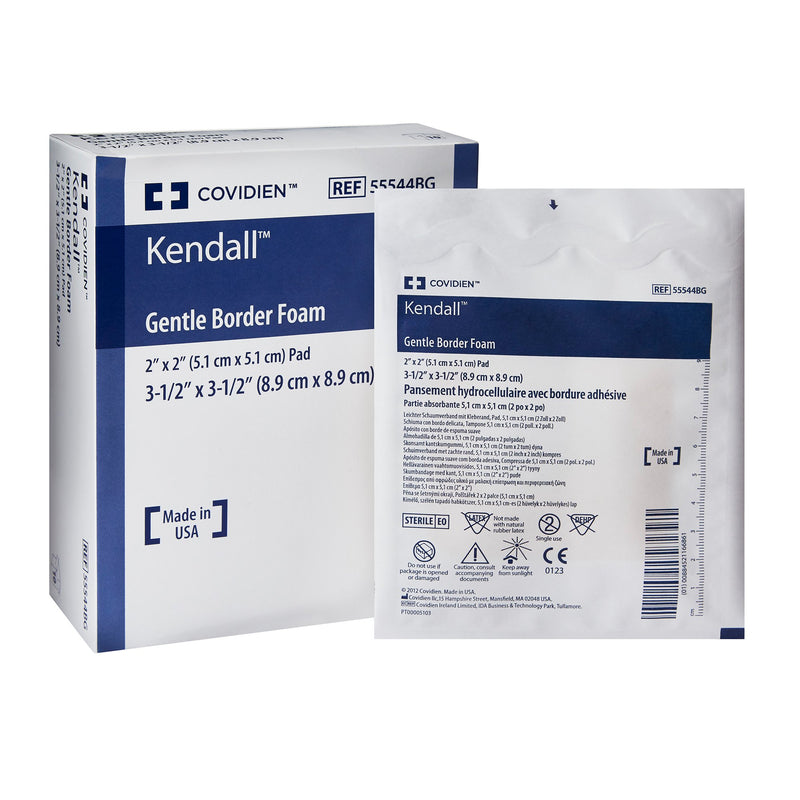 Kendall™ Border Foam Gentle Adhesion Silicone Adhesive With Border Silicone Foam Dressing, 3½ X 3½ Inch, Sold As 50/Case Cardinal 55544Bg