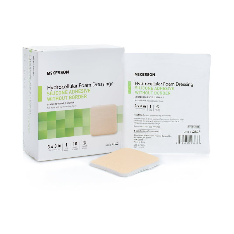 Mckesson Silicone Gel Adhesive Without Border Silicone Foam Dressing, 3 X 3 Inch, Sold As 10/Box Mckesson 4862