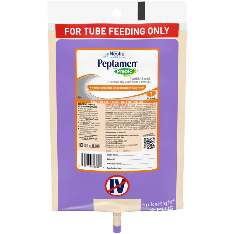 Peptamen® With Prebio1™ Peptide-Based, Nutritionally Complete Formula, 1 Liter Bag, Sold As 6/Case Nestle 10798716228043