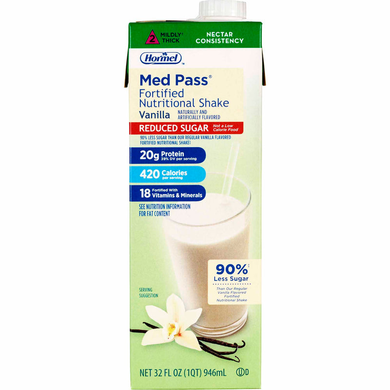 Med Pass® Reduced Sugar Vanilla Fortified Nutritional Shake, 32 Oz. Carton, Sold As 12/Case Hormel 22649