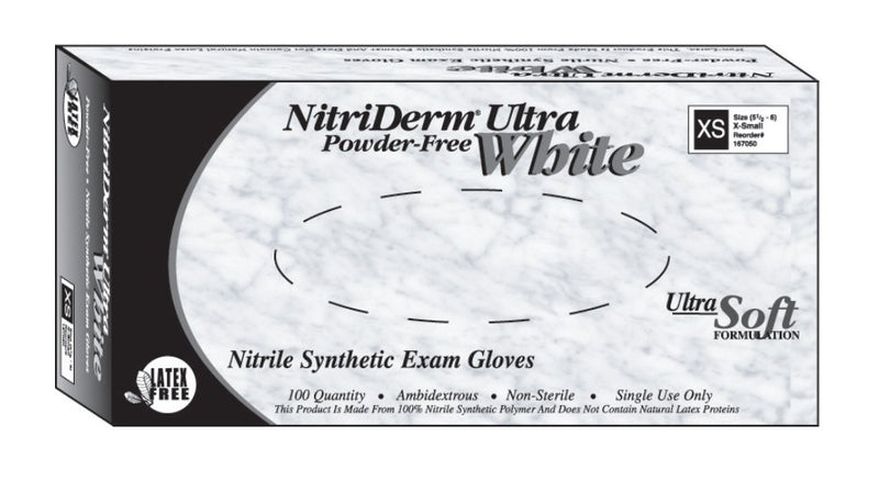 Nitriderm® Ultra White Nitrile Exam Glove, Small, Sold As 100/Box Innovative 167100