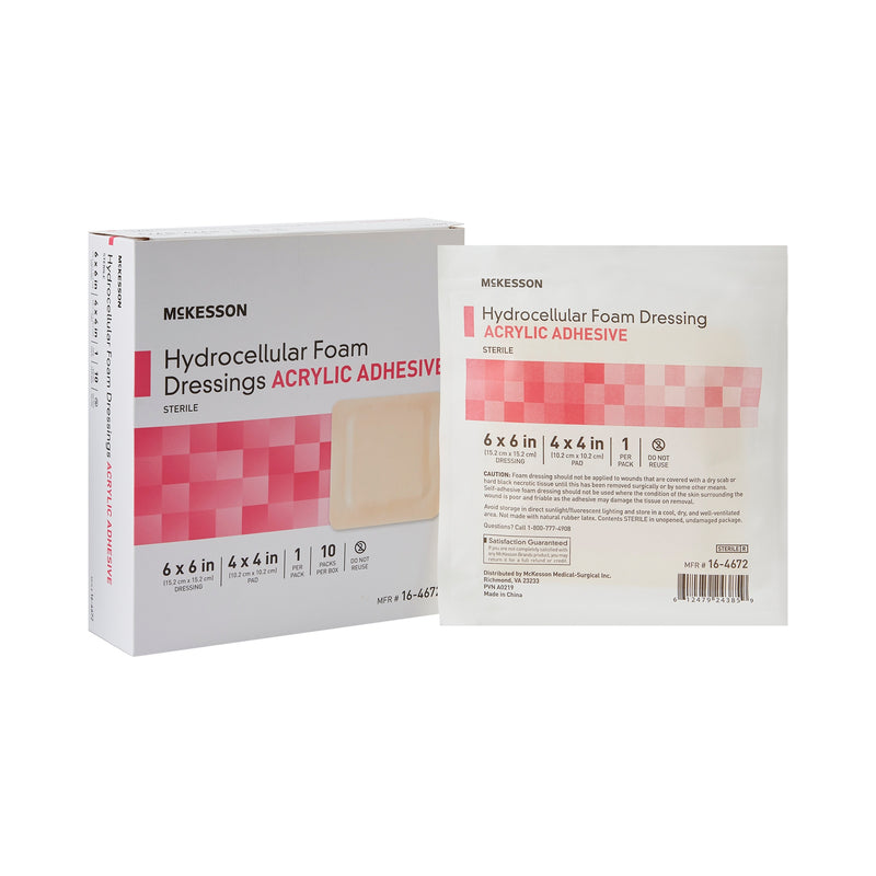 Mckesson Acrylic Adhesive With Border Foam Dressing, 6 X 6 Inch, Sold As 1/Each Mckesson 16-4672
