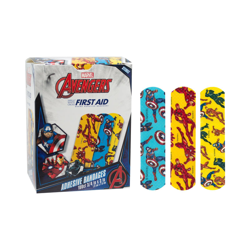 American® White Cross Stat Strip® Kid Design (Captain America / Iron Man) Adhesive Strip, 3/4 X 3 Inch, Sold As 1/Box Medibadge Ab126