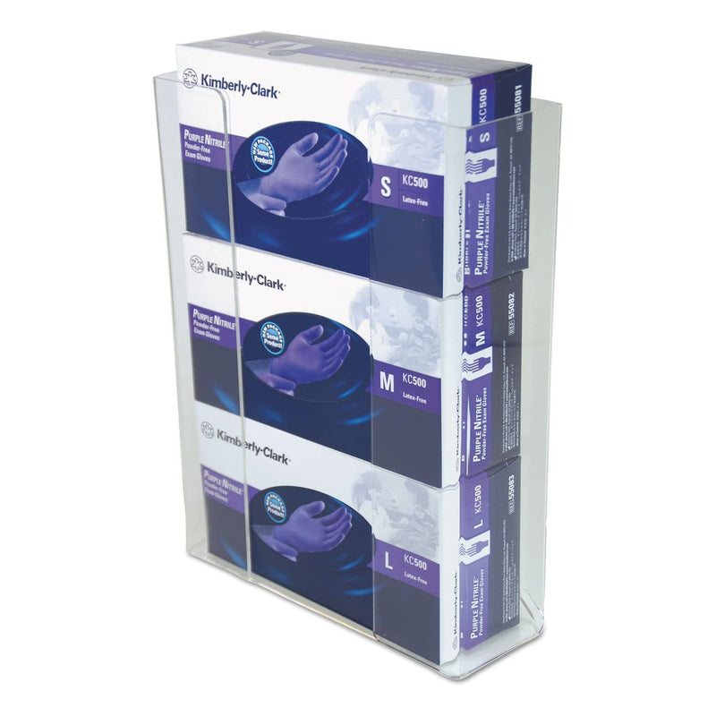 GLOVE BOX HOLDER HORIZONTAL MOUNTED 3-BOX CAPACITY CLEAR 3-1 2 X 11 X 14-1 2 INCH ACRYLIC, SOLD AS 5/CASE, UNIMED CCG3061282