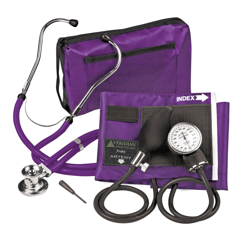 Sterling Series Prokit™ Aneroid Sphygmomanometer With Stethoscope, Purple, Sold As 1/Each Veridian 02-12611