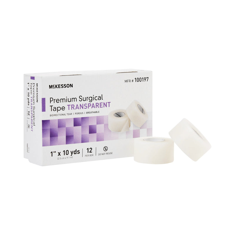 MEDICAL TAPE MCKESSON WATER RESISTANT PLASTIC 1 INCH X 10 YARD TRANSPARENT NONSTERILE, SOLD AS 12/BOX, MCKESSON 100197