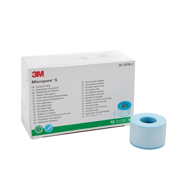 3M™ Micropore™ S Silicone Medical Tape, 1 Inch X 5-1/2 Yard, Blue, Sold As 12/Box 3M 2770-1