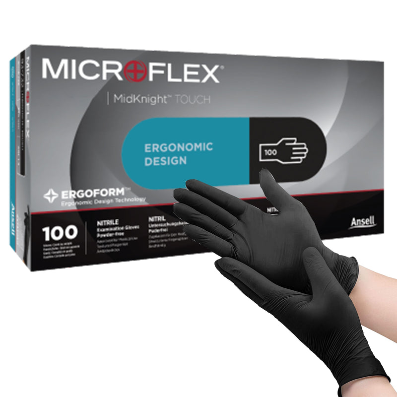 Microflex® Midknight™ Touch 93-734 Nitrile Exam Glove, Medium, Black, Sold As 100/Box Microflex 93732080
