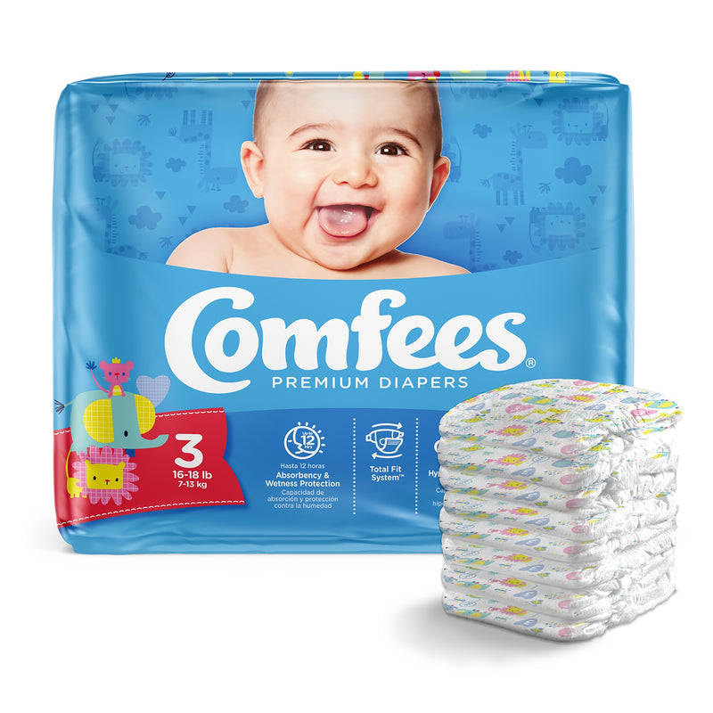 Attends Comfees Premium Diapers, Unisex, Baby, Tab Closure, Size 3, Sold As 144/Case Attends Cmf-3
