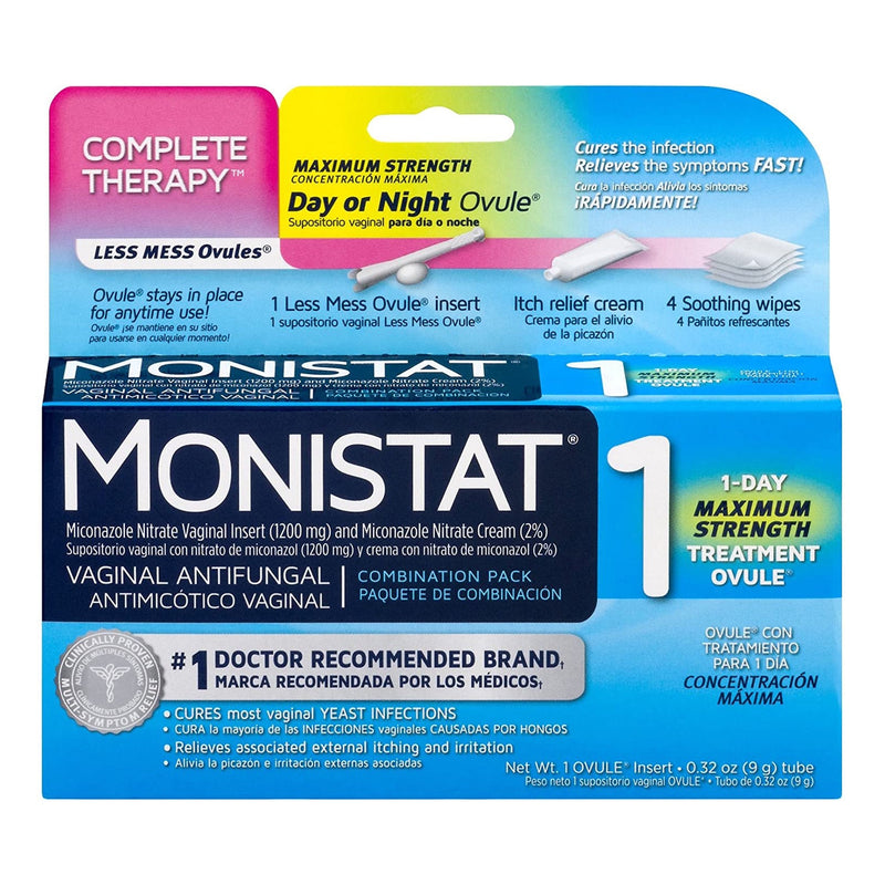 Monistat® 1 Vaginal Antifungal Combination Pack Day Or Night Ovule®, Sold As 1/Each Med 63736001230