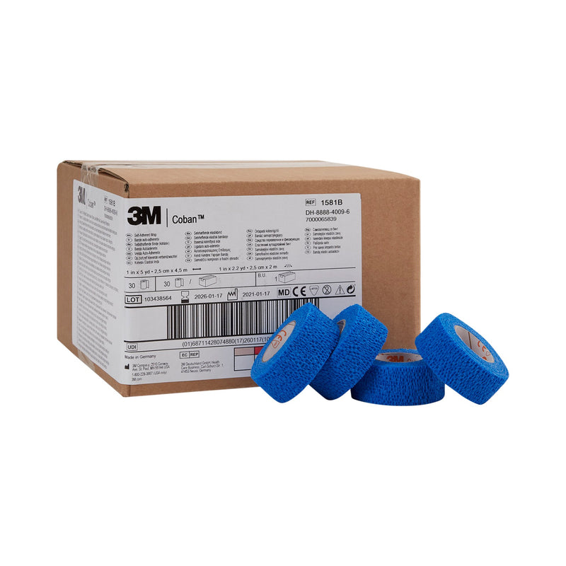 3M™ Coban™ Self-Adherent Closure Cohesive Bandage, 1 Inch X 5 Yard, Blue, Sold As 1/Roll 3M 1581B